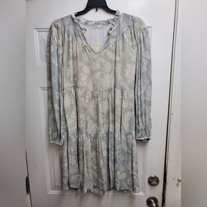 Spartina 449 Dress Size M Marigold Tiered Ruffle Lined In Soft Mist Green Cream